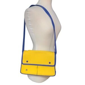 Vintage 80’s Etienne Aigner yellow and blue canvas shoulder bag- rare